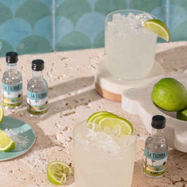 South African Blanco mini tequila bottle styled with a Margarita