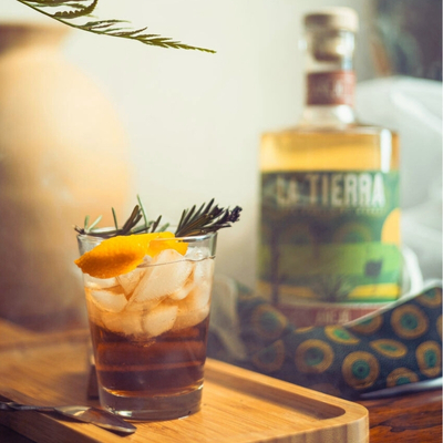 Smokey Mdala cocktail made with La Tierra Agave Añejo, agave syrup, and bitters, a 100% Karoo agave spirit and South African tequila.