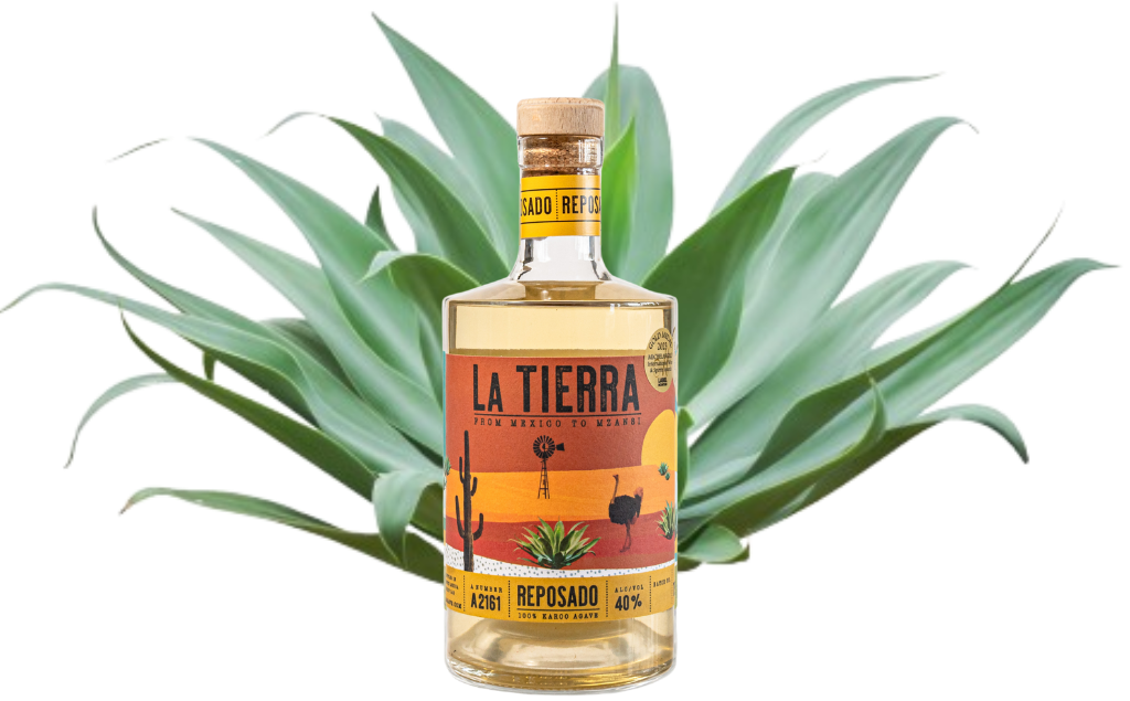 La Tierra Agave Reposado 750ml – oak-rested Karoo agave spirit with vanilla, caramel, and spice, ideal for cocktails or sipping.